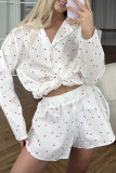 Casual Daily Love Print Buttons Slit Turndown Collar Long Sleeve Two Pieces