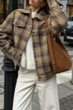 Casual Plaid Contrast Gross Turndown Collar Outerwear