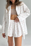 Casual Daily Love Print Buttons Slit Turndown Collar Long Sleeve Two Pieces