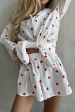 Casual Love Print Texture Turndown Collar Long Sleeve Two Pieces