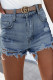 Casual Daily Solid Color Ripped Without Belt High Waist Loose Denim Shorts(No Belt)