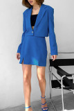 Casual Daily Solid Color Buttons Slit Turn-back Collar Long Sleeve Two Pieces