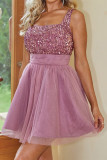 Sexy Solid Color Sequins Mesh Square Neck Evening Dresses
