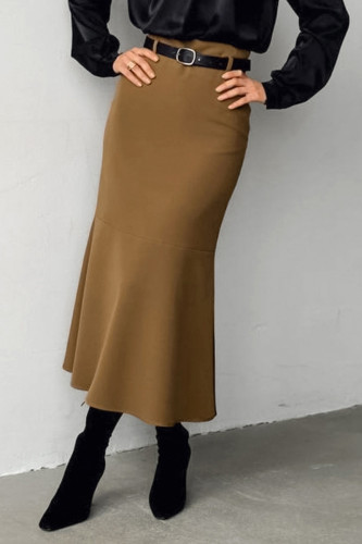 Elegant Solid Color Patchwork Fishtail Regular High Waist Solid Color Bottoms