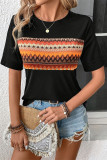 Casual Geometric Print O Neck T-Shirts