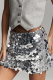 Sexy Solid Color Sequins Sequined Loose Straight Solid Color Bottoms