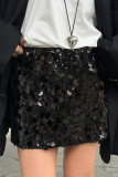 Sexy Solid Color Sequins Sequined Loose Straight Solid Color Bottoms