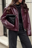 Casual Solid Color Zipper Turndown Collar Outerwear