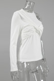 Sexy Solid Color Ruched Irregular O Neck Tops