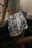 Sexy Solid Color Sequins Sequined Loose Straight Solid Color Bottoms