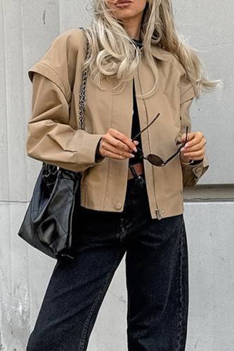 Casual Street Solid Color Patchwork Zipper Turndown Collar Outerwear
