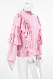 Casual Daily Solid Color Ruffle O Neck Tops