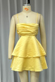 Sexy Solid Color Backless Ruffle Ruched Square Neck Sling Dresses
