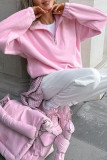 Casual Solid Color Zipper Fluffy Turndown Collar Tops
