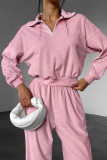 Casual Street Solid Color Pocket Zipper Turndown Collar Long Sleeve Two Pieces