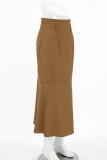 Elegant Solid Color Patchwork Fishtail Regular High Waist Solid Color Bottoms