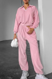 Casual Street Solid Color Pocket Zipper Turndown Collar Long Sleeve Two Pieces