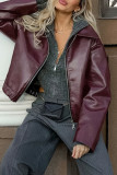 Casual Solid Color Zipper Turndown Collar Outerwear