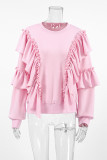 Casual Daily Solid Color Ruffle O Neck Tops