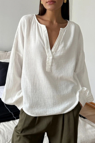 Casual Daily Solid Color Ruched V Neck Tops