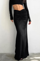Elegant Solid Color Ruched Fishtail Regular High Waist Solid Color Bottoms