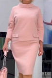 Casual Solid Color Patchwork Half A Turtleneck Long Sleeve Two Pieces