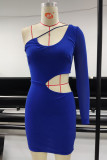 Sexy Solid Color Hollow Out Backless Sloping Shoulder Wrapped Skirt Dresses