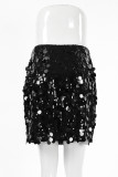 Sexy Solid Color Sequins Sequined Loose Straight Solid Color Bottoms