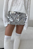 Sexy Solid Color Sequins Sequined Loose Straight Solid Color Bottoms