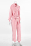 Casual Street Solid Color Pocket Zipper Turndown Collar Long Sleeve Two Pieces