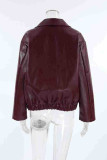 Casual Solid Color Zipper Turndown Collar Outerwear