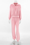Casual Street Solid Color Pocket Zipper Turndown Collar Long Sleeve Two Pieces