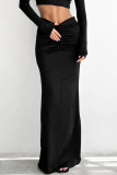 Elegant Solid Color Ruched Fishtail Regular High Waist Solid Color Bottoms