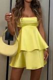 Sexy Solid Color Backless Ruffle Ruched Square Neck Sling Dresses