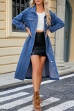 Casual Street Solid Color Buttons Turndown Collar Long Sleeve Loose Denim Jacket