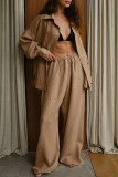 Casual Daily Solid Color Buttons Turndown Collar Long Sleeve Two Pieces