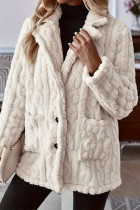 Casual Daily Solid Color Pocket Buttons Fluffy Turndown Collar Outerwear