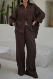 Casual Daily Solid Color Buttons Turndown Collar Long Sleeve Two Pieces