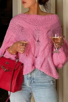 Casual Solid Color Weave O Neck Tops