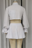 Sexy Solid Color Lace Up Turndown Collar Long Sleeve Two Pieces(No Belt)