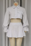 Sexy Solid Color Lace Up Turndown Collar Long Sleeve Two Pieces(No Belt)