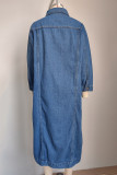 Casual Street Solid Color Buttons Turndown Collar Long Sleeve Loose Denim Jacket