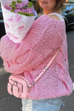 Casual Solid Color Weave O Neck Tops