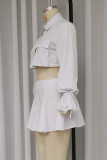 Sexy Solid Color Lace Up Turndown Collar Long Sleeve Two Pieces(No Belt)