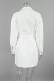Casual Daily Solid Color Buttons Patchwork Slit Turndown Collar A Line Dresses