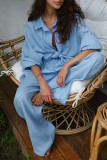 Casual Daily Solid Color Buttons Turndown Collar Long Sleeve Two Pieces
