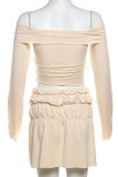 Sexy Solid Color Ruffle Ruched Off Shoulder Long Sleeve Two Pieces