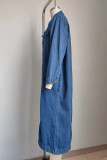 Casual Street Solid Color Buttons Turndown Collar Long Sleeve Loose Denim Jacket