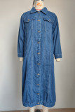Casual Street Solid Color Buttons Turndown Collar Long Sleeve Loose Denim Jacket