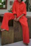 Casual Daily Solid Color Buttons Turndown Collar Long Sleeve Two Pieces